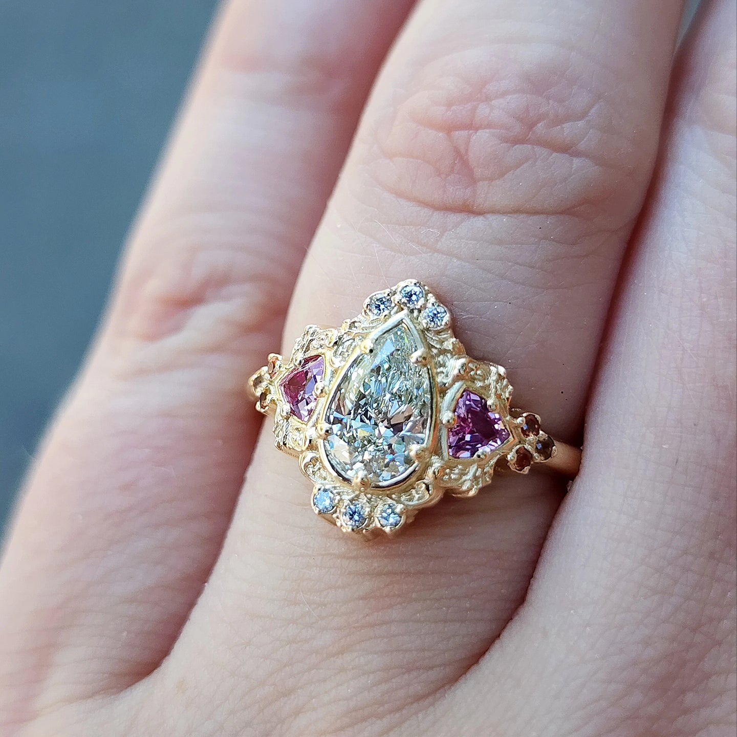 *Setting Only*  Ophelia Filigree Engagement Ring with Trillions 14k Gold