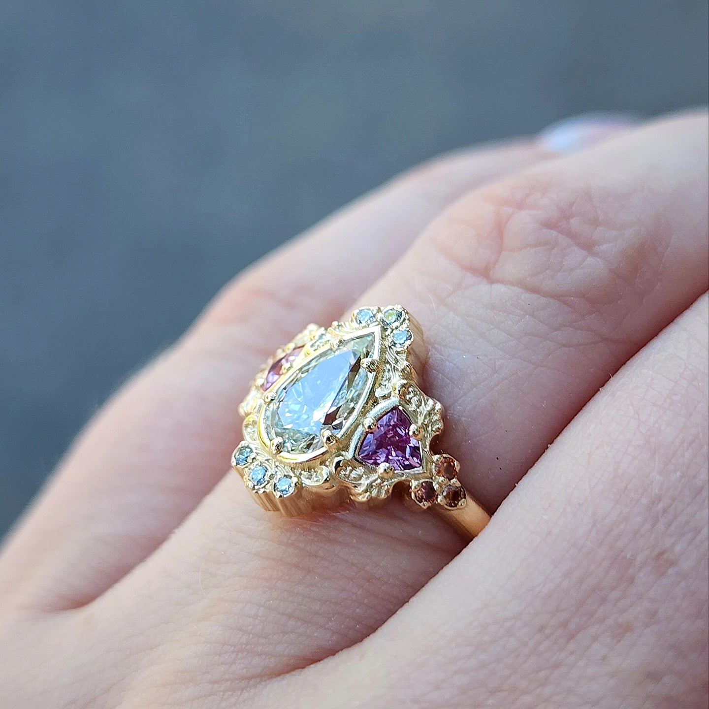 *Setting Only*  Ophelia Filigree Engagement Ring with Trillions 14k Gold