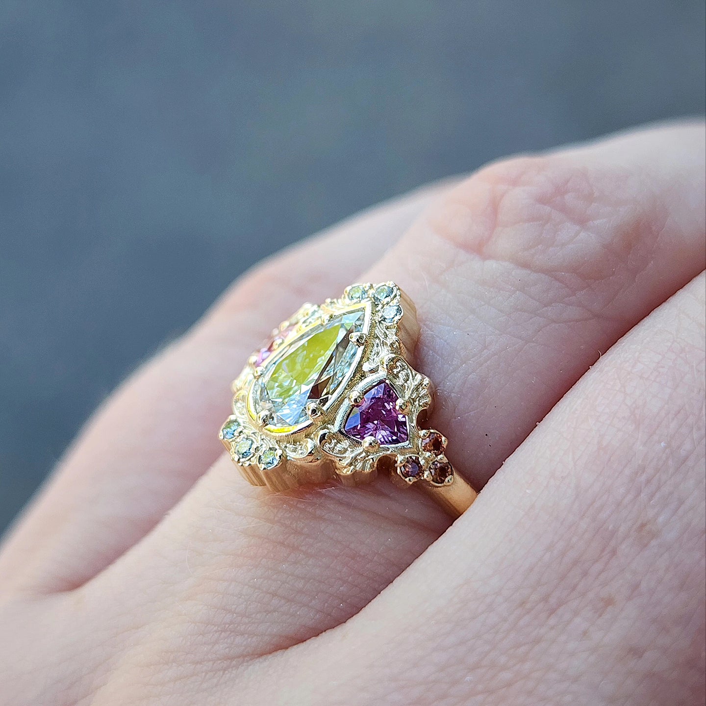 *Setting Only*  Ophelia Filigree Engagement Ring with Trillions 14k Gold