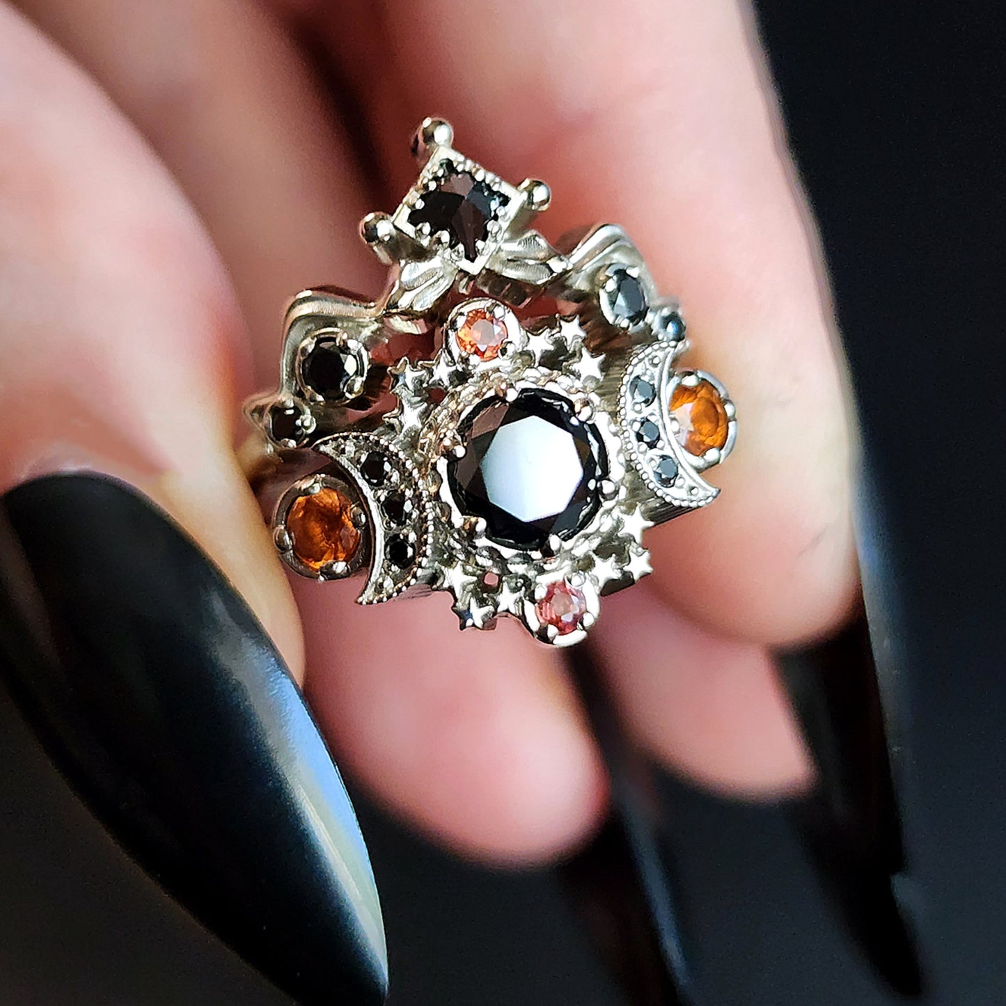 Black Diamond-Set Brass Engagement Ring