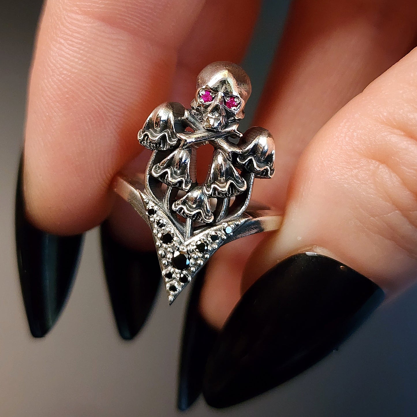 Sterling Silver Dark Gothic Ring, Gothic Engagement Ring, Goth