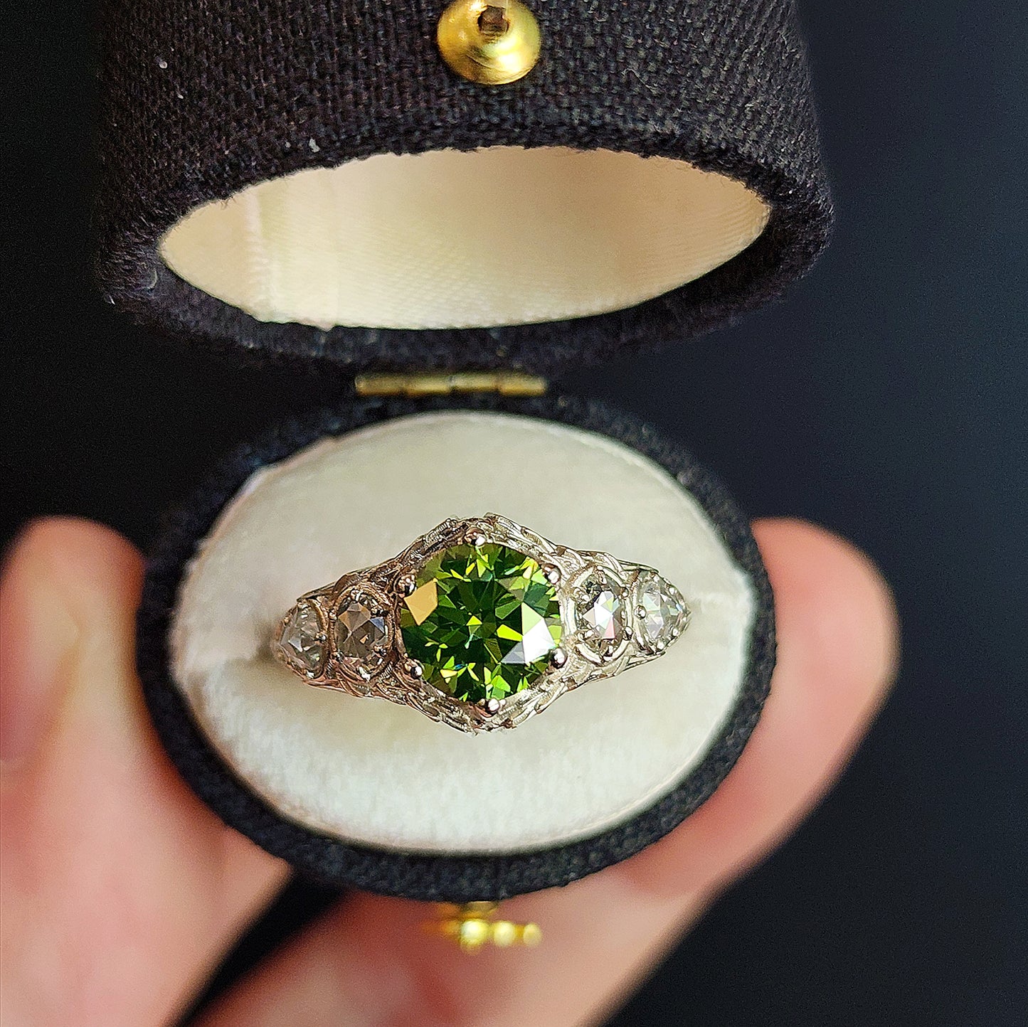 green diamond bramble ring 14k white gold nature inspired fantasy jewelry fairytale ethereal unique alternative bridal rose cut diamond