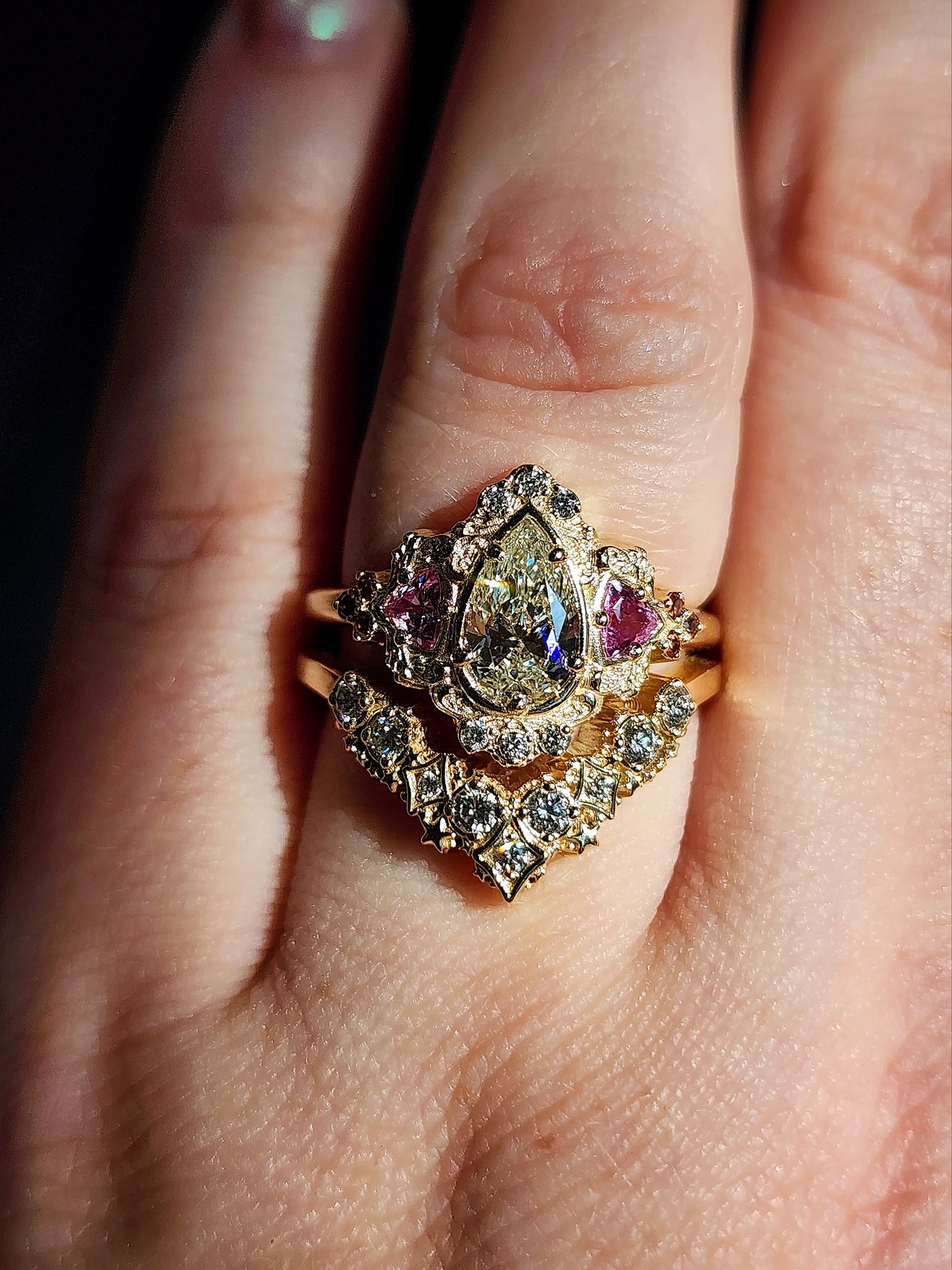 *Setting Only*  Ophelia Filigree Engagement Ring with Trillions 14k Gold