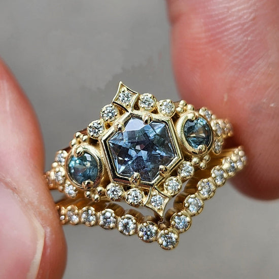 *Setting Only * Victorian Engagement Ring with Blue Sapphire & Diamond Sides - For Build Your Own