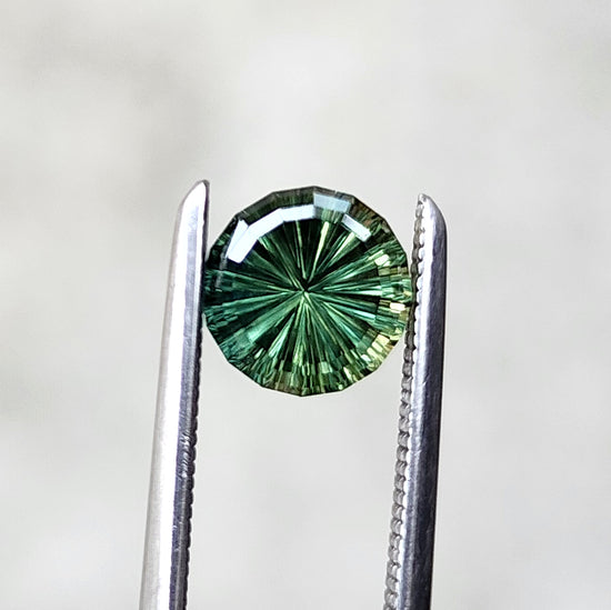 .96ct Natural Green Australian Sapphire Round Deep Concave Cut - by John Dyer