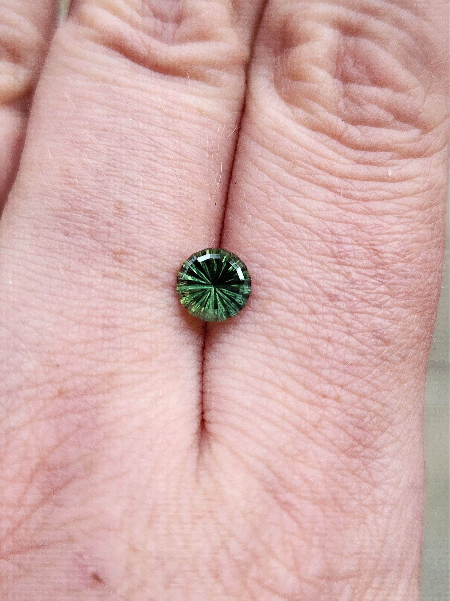 .96ct Natural Green Australian Sapphire Round Deep Concave Cut - by John Dyer