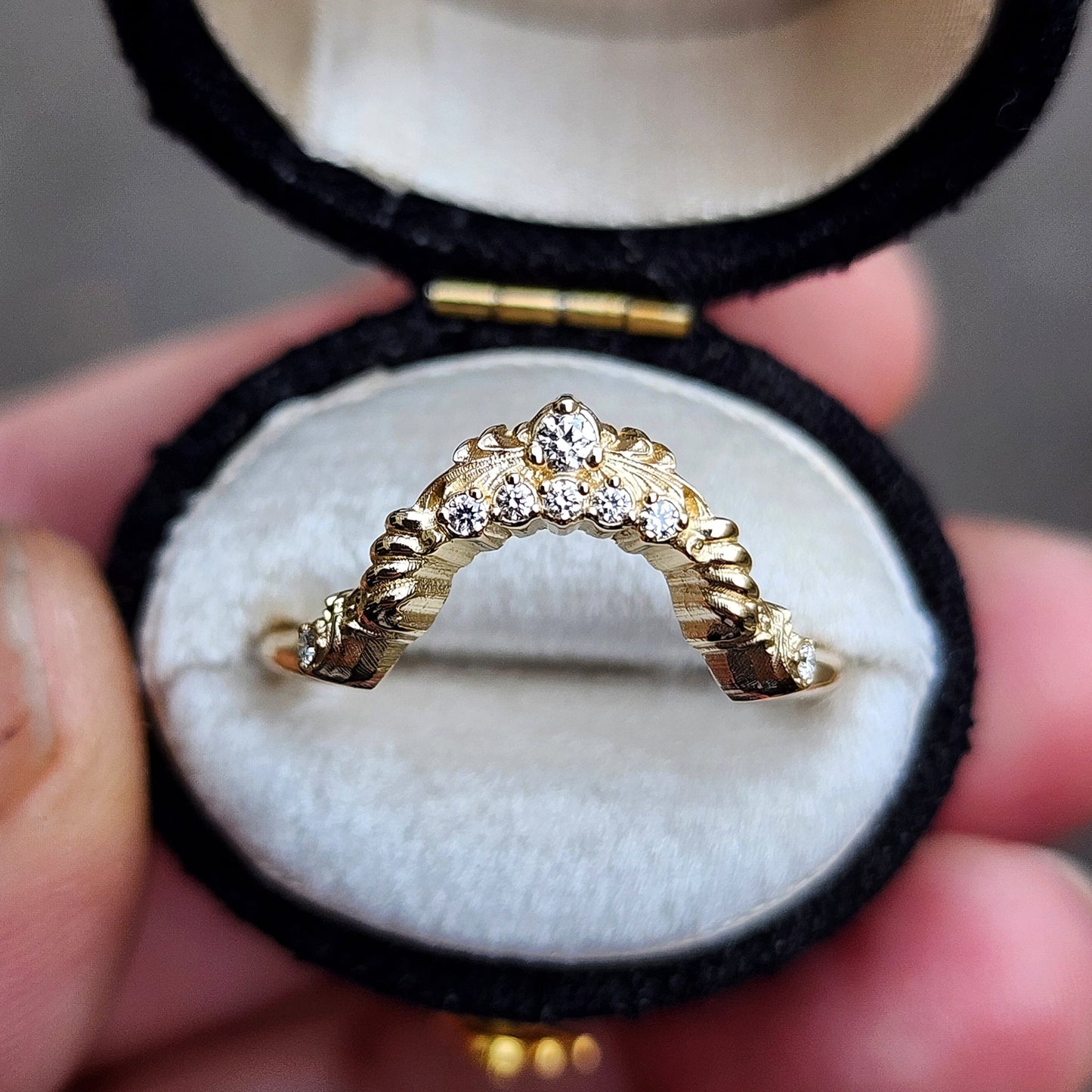 14k gold diamond swing ring wedding band delicate details