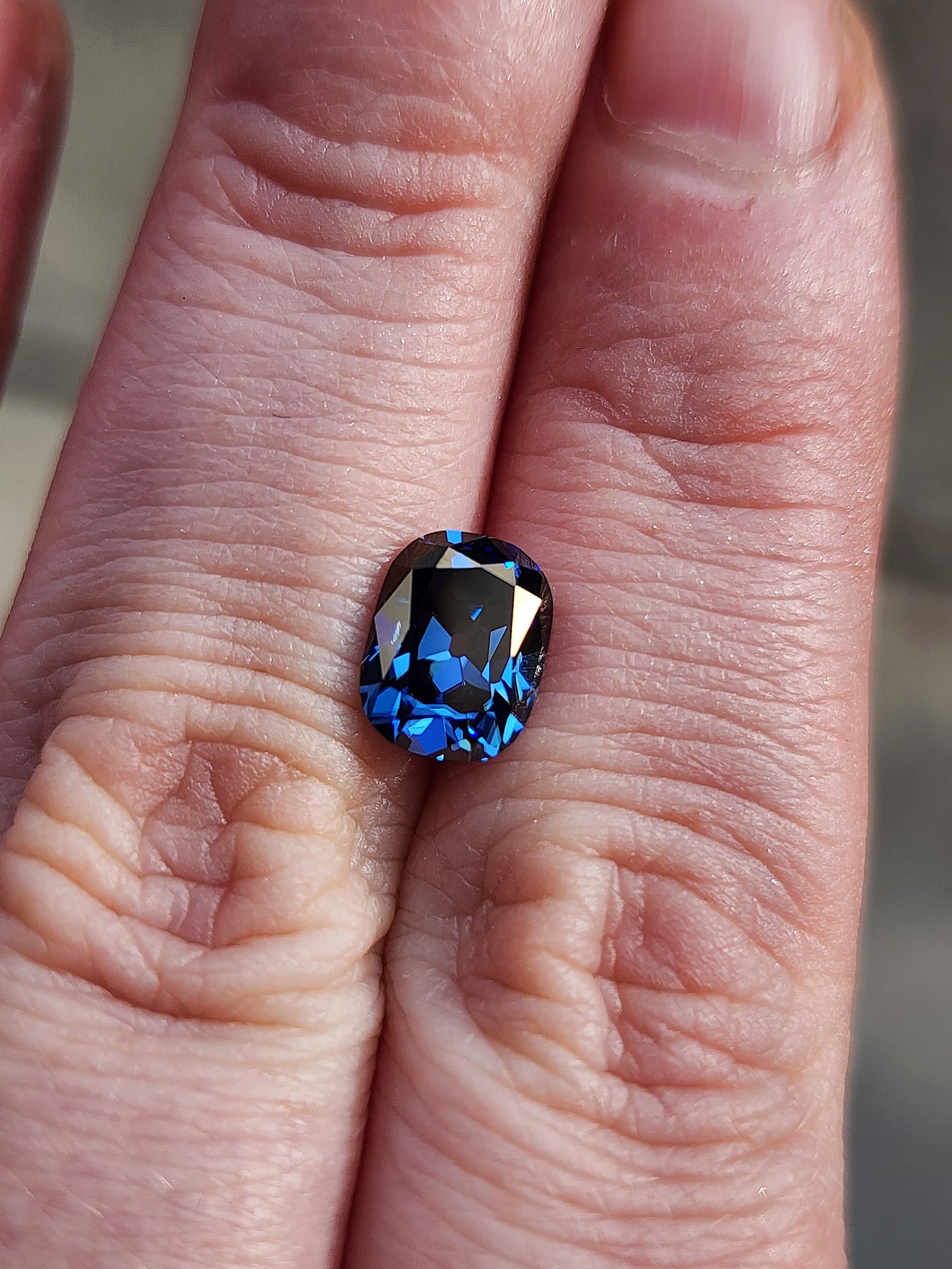 1.9ct blue old mine cut moissanite