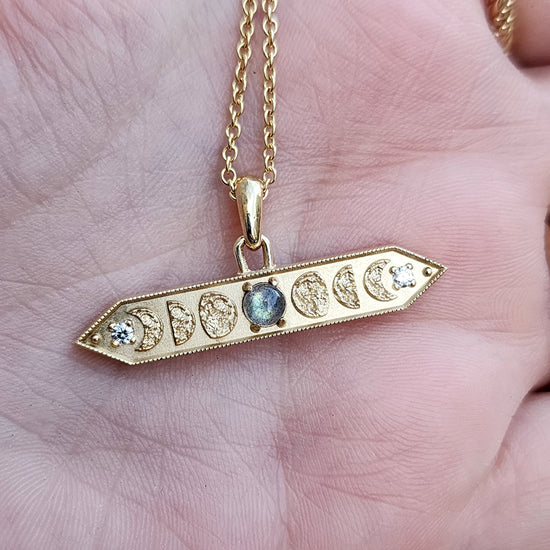 labradorite and diamond moon bar pendant