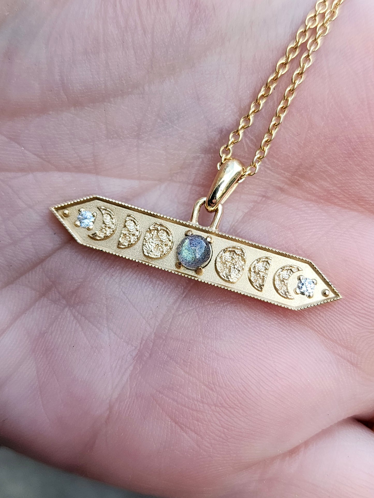 labradorite and diamond moon bar pendant