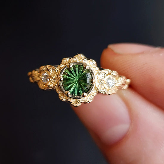 leaf moon engagement ring setting fantasy nature jewelry 