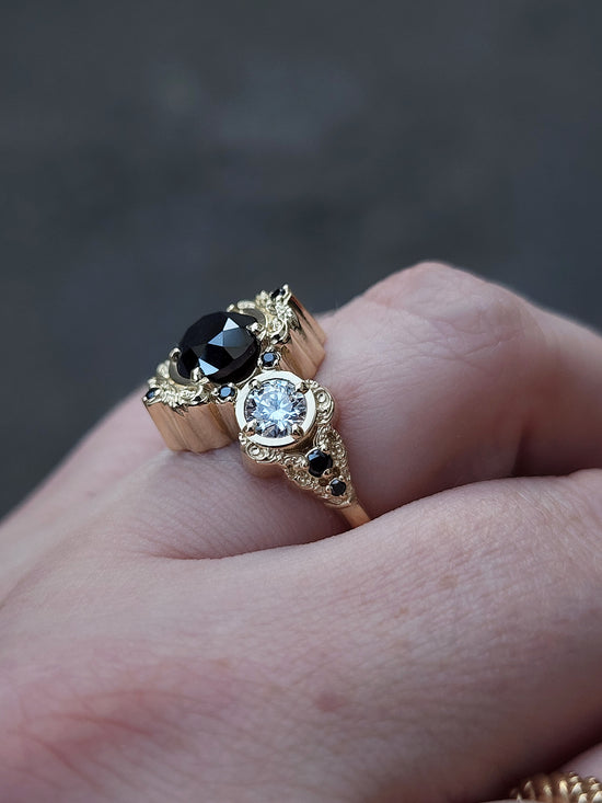 Georgette antique styled engagement ring with gold details filigree and diamonds 14k by swankmetalsmithing