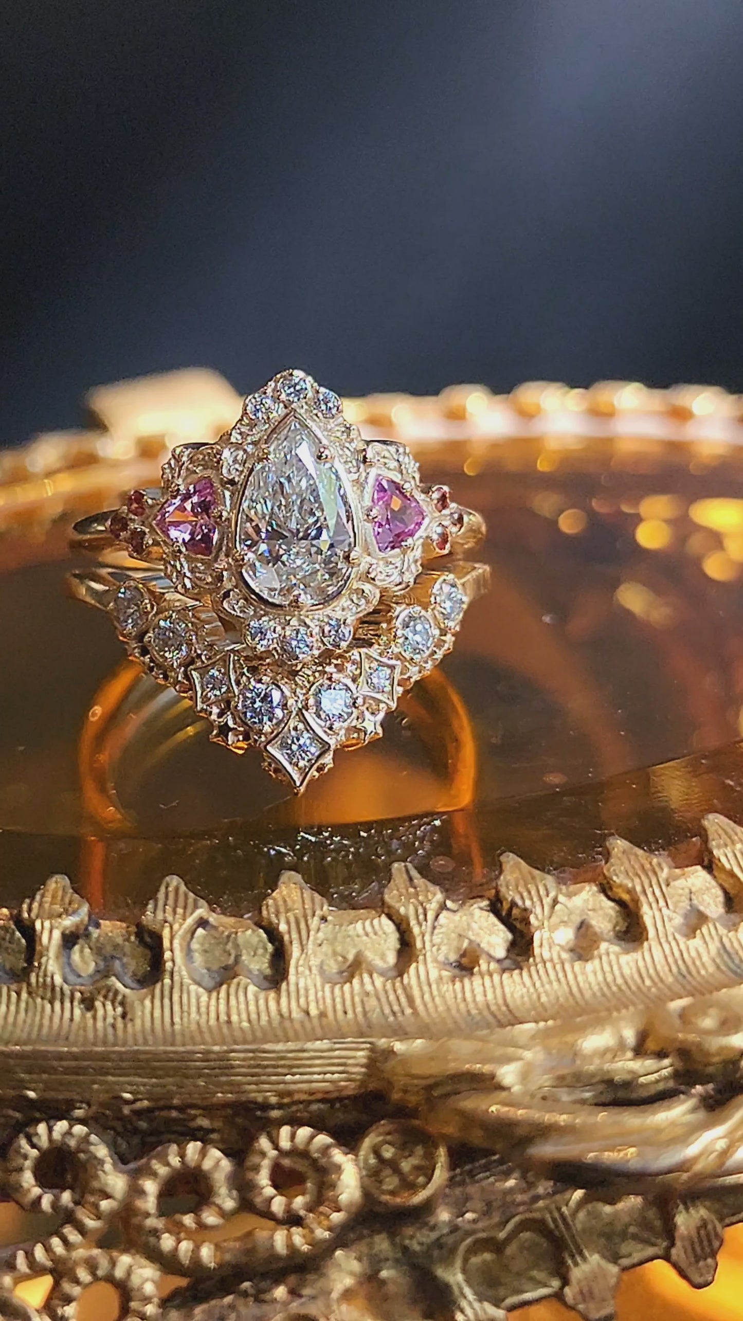 Load and play video in Gallery viewer, *Setting Only*  Ophelia Filigree Engagement Ring with Trillions 14k Gold
