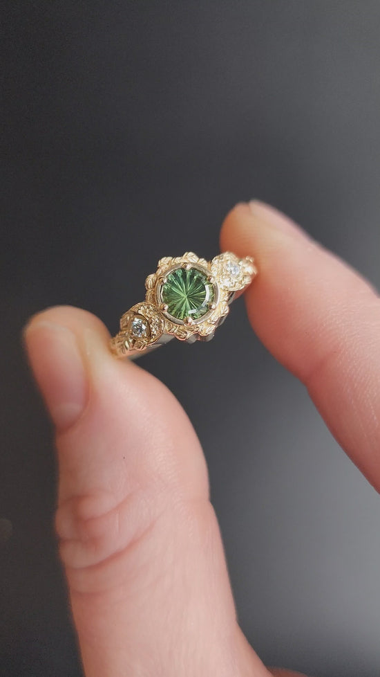 Load and play video in Gallery viewer, leaf moon engagement ring setting fantasy nature jewelry 
