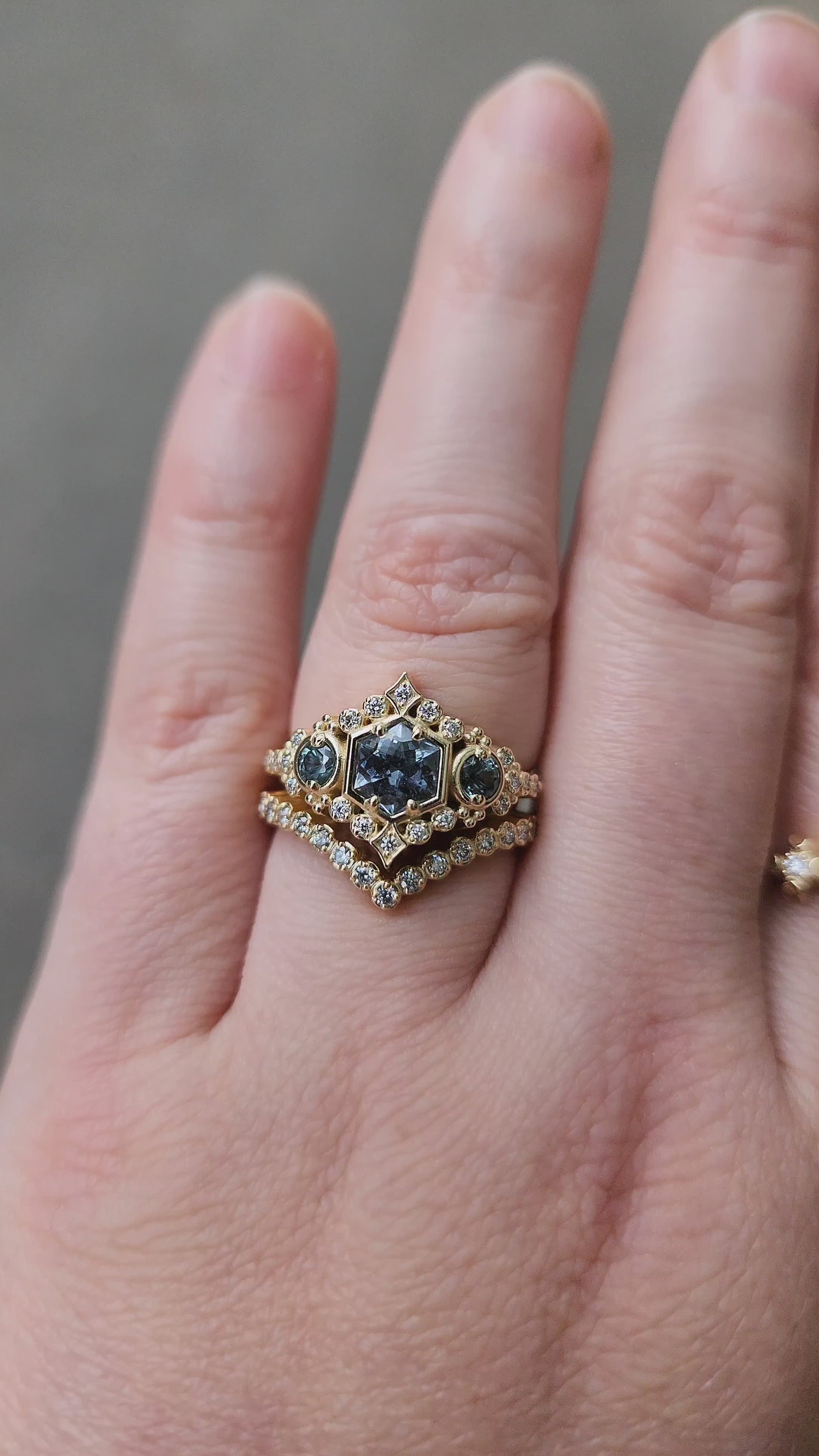 14kt Yellow Gold Flower Ring with Blue Montana Sapphire