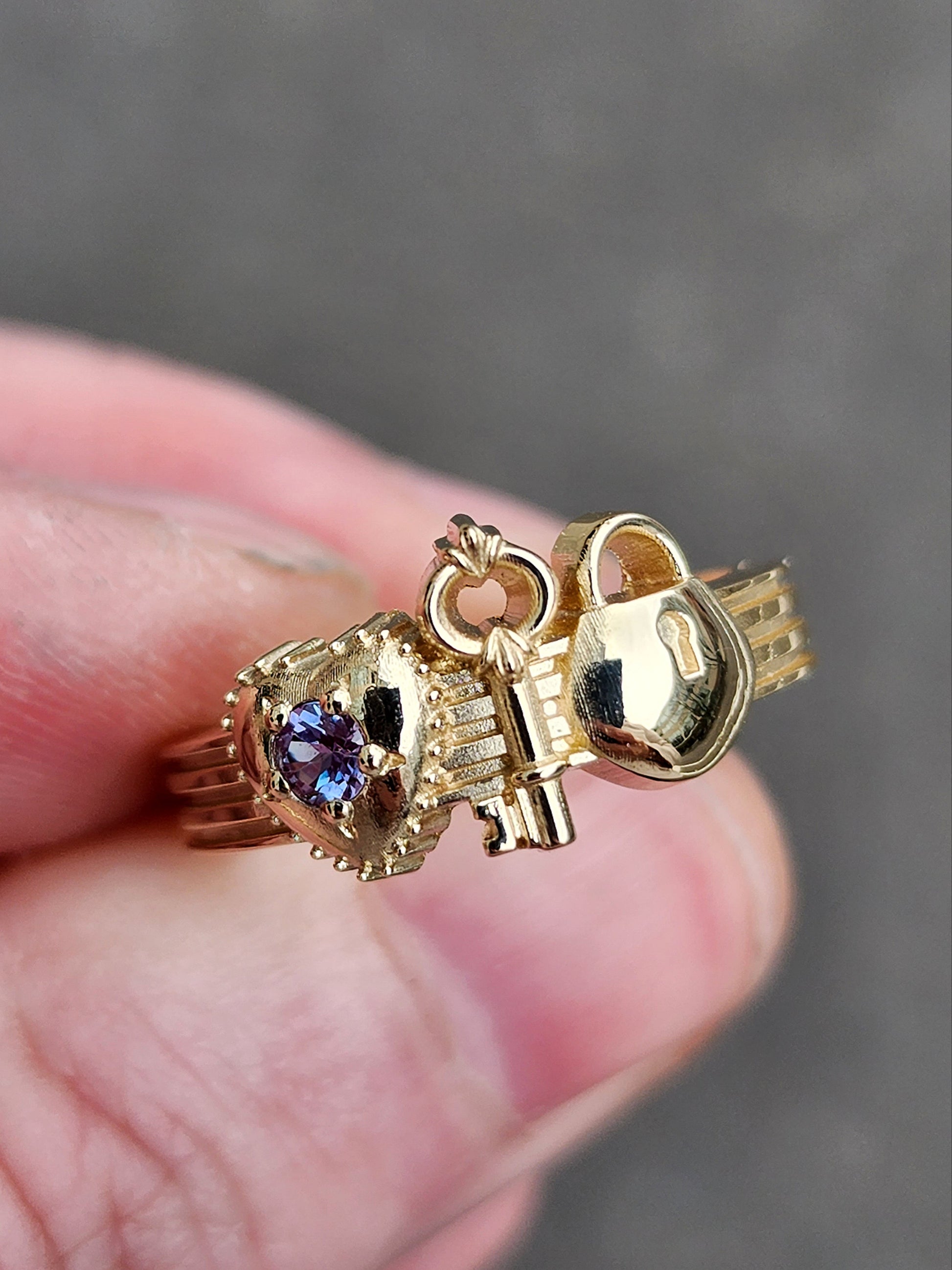 Ready to Ship Size 6-8 - Gold Lock and Key to My Heart Ring - Love