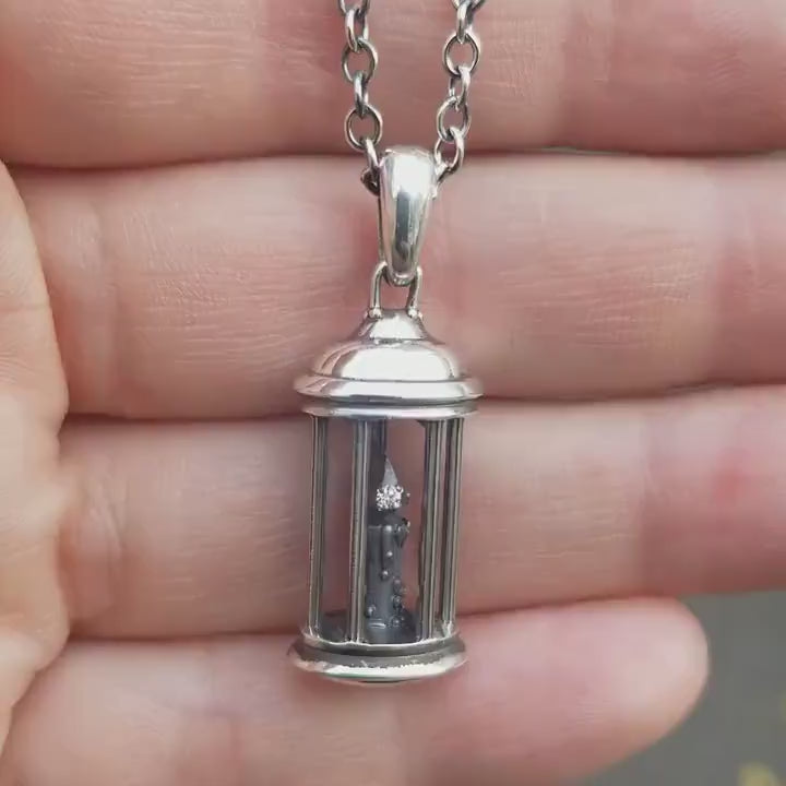 Hermit Lantern Necklace - Sterling Silver - Candlelight - Diamond