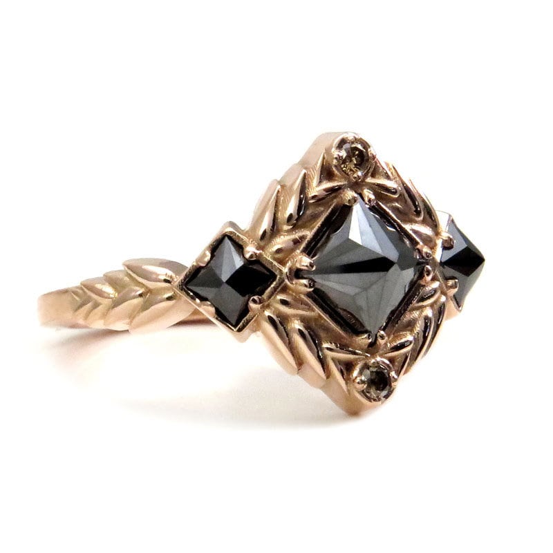 Ready to Ship Size 6 - 8 - Reverse Set Black Princess Diamond Engagement Ring - Sweetgrass Botanical Collection