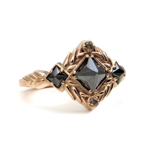 Ready to Ship Size 6 - 8 - Reverse Set Black Princess Diamond Engagement Ring - Sweetgrass Botanical Collection