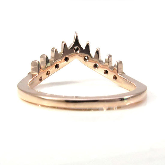 Ready to Ship Size 5.5 -7.5 - Spiked Crown Chevron Pave Diamond Wedding Band - 14k Rose Gold with Black or White Diamonds