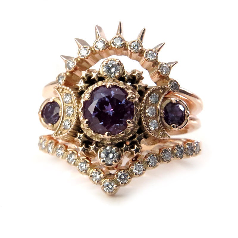 8x6MM Pear Alexandrite Engagement Ring Set Vintage 14K Rose Gold Wedding  Ring Bridal Set Anniversary Gift - Oveela Jewelry