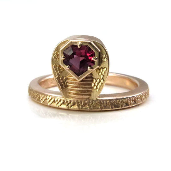 Ready to Ship - GORGON Locks - Snake Ring with Mahenge Garnet Snake Head - 14k Rose Gold - Size 6 - 8