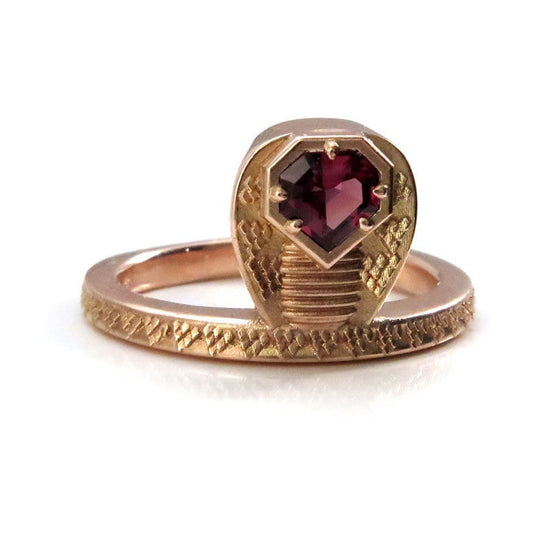 Ready to Ship - GORGON Locks - Snake Ring with Mahenge Garnet Snake Head - 14k Rose Gold - Size 6 - 8