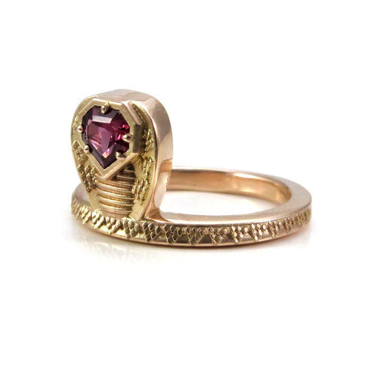 Ready to Ship - GORGON Locks - Snake Ring with Mahenge Garnet Snake Head - 14k Rose Gold - Size 6 - 8