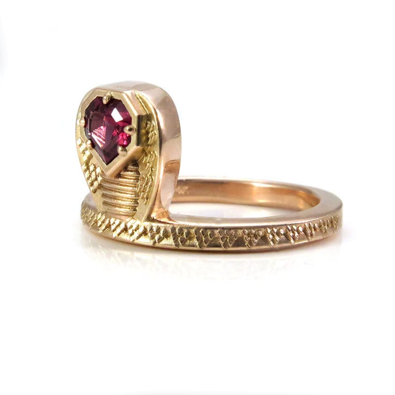 Ready to Ship - GORGON Locks - Snake Ring with Mahenge Garnet Snake Head - 14k Rose Gold - Size 6 - 8