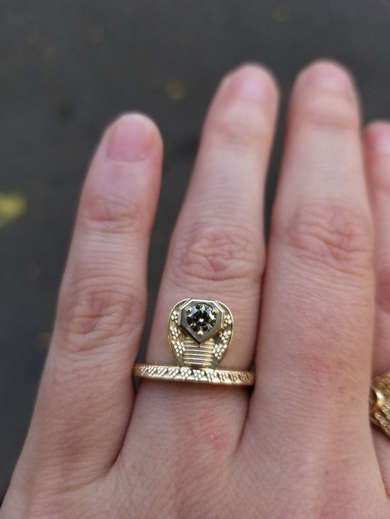 Ready to Ship - GORGON Locks - Snake Ring with Natural Champagne Diamond Head - 14k Yellow Gold Size 6 - 8