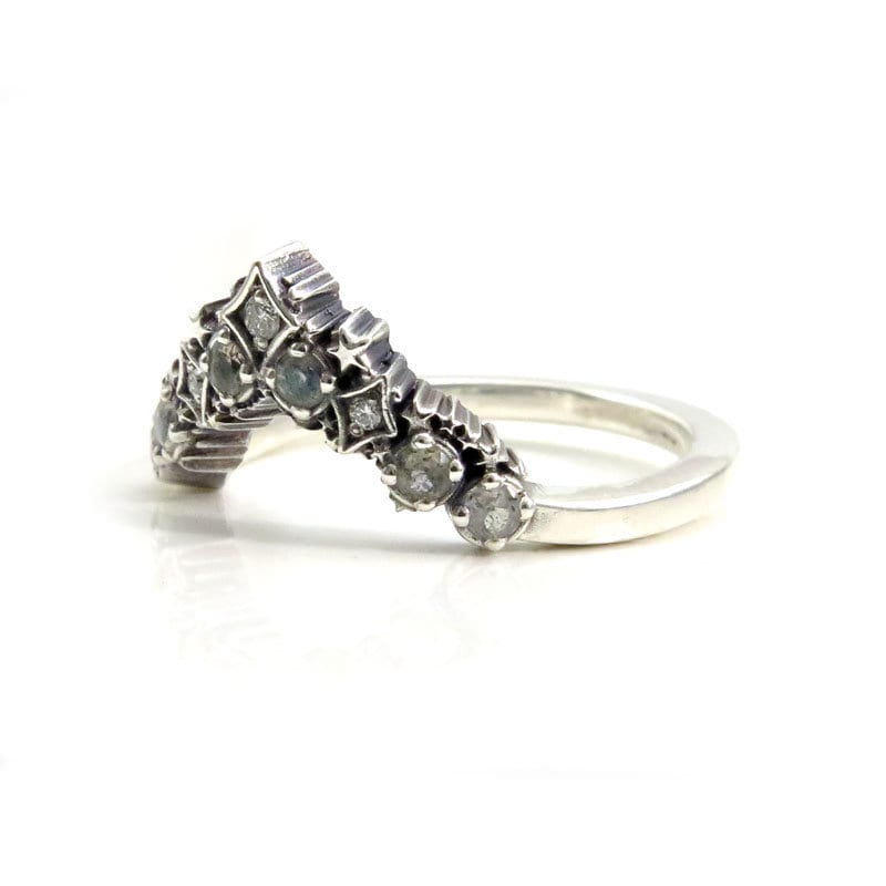 Silver Stardust Chevron Wedding Band - Lunar Stacking Ring