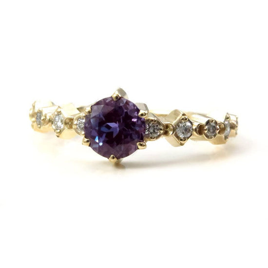 Ready to Ship Size 6-8 Mini Moon Chatham Alexandrite Diamond Engagement Ring - Crescents and White Diamonds - Modern Bridal