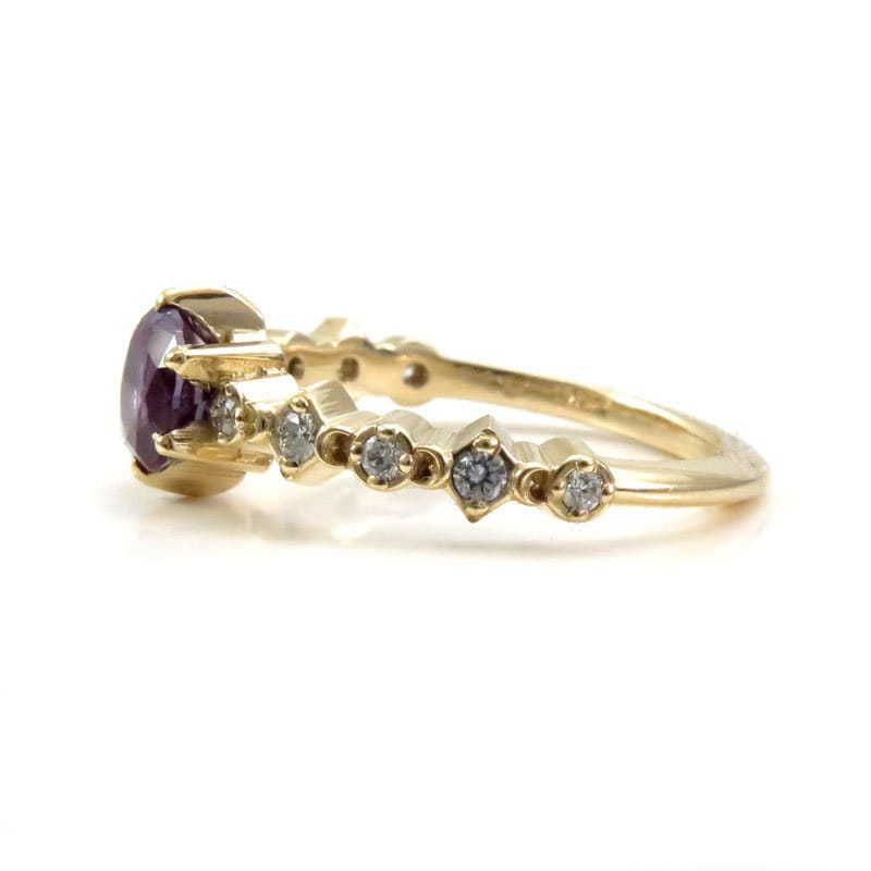 Ready to Ship Size 6-8 Mini Moon Chatham Alexandrite Diamond Engagement Ring - Crescents and White Diamonds - Modern Bridal