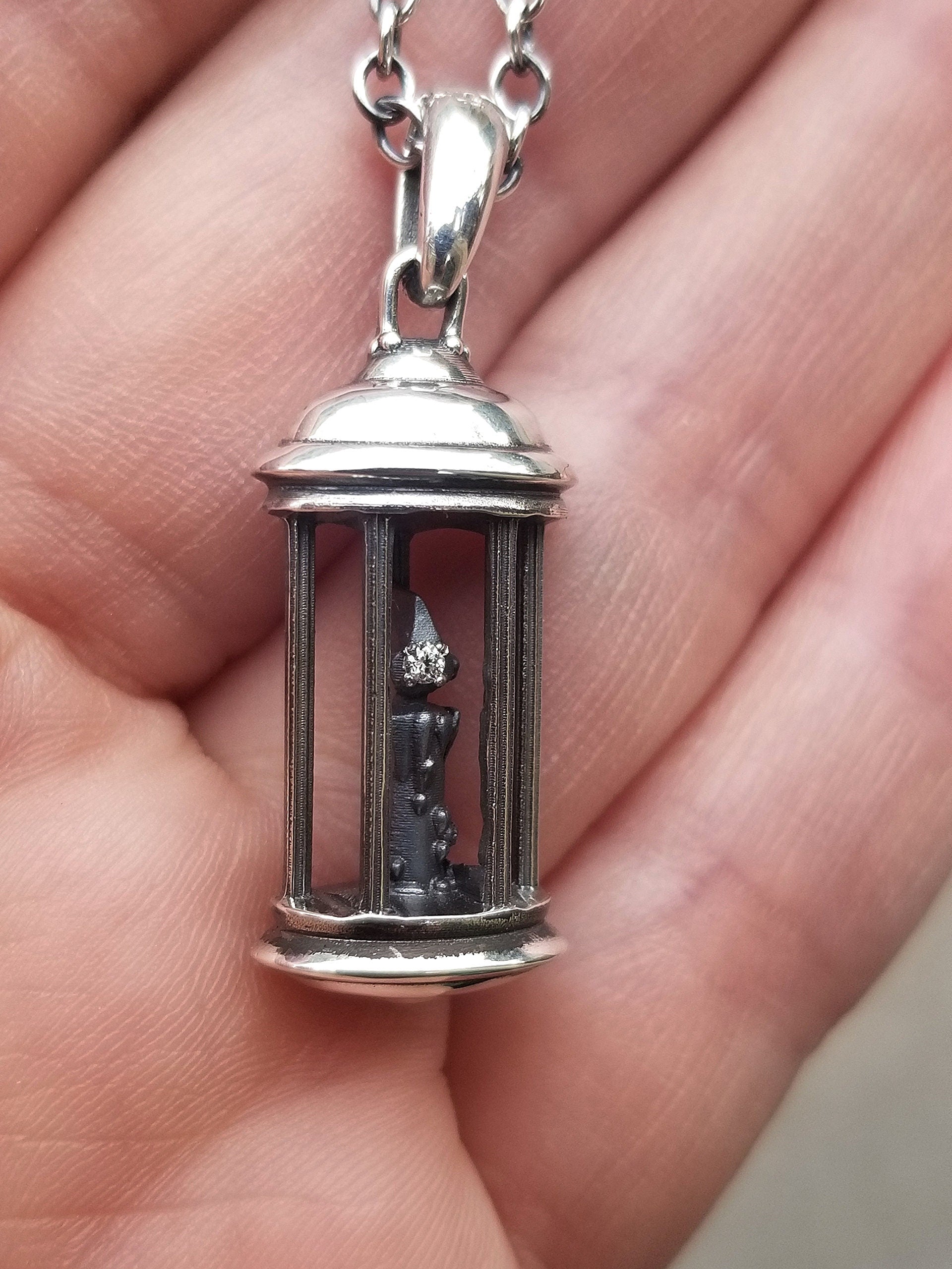 Hermit Lantern Necklace - Sterling Silver - Candlelight - Diamond Flame