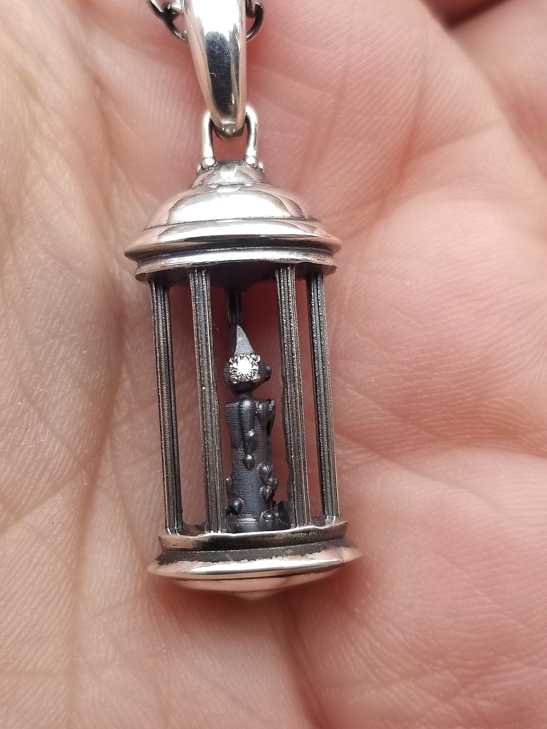 Hermit Lantern Necklace - Sterling Silver - Candlelight - Diamond Flame