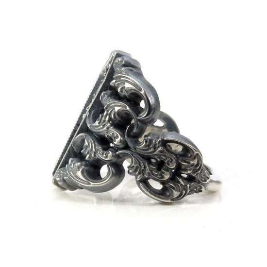 Ready to Ship Size 6 - 8 - Memento Mori Ring with Baroque Silver Scrolls Skeleton Mourning Jewelry - Spooky Halloween Jewelry