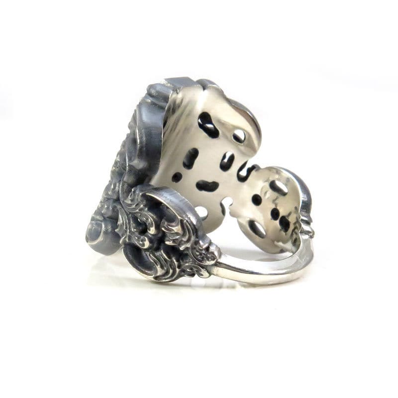 Ready to Ship Size 6 - 8 - Memento Mori Ring with Baroque Silver Scrolls Skeleton Mourning Jewelry - Spooky Halloween Jewelry