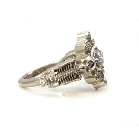 Ready to Ship Size 4.5 - 6.5 - Skeleton Catacomb Halo Engagement Ring - Salt & Pepper Diamond - 14k Palladium White Gold - Gothic Jewelry
