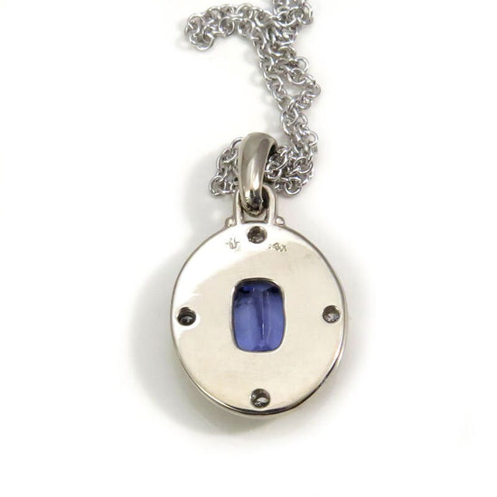 Ready to Ship - 1.13 carat Tanzanite Cushion Artemis Pendant with Crescent Moons & Stars - 14k Palladium White Gold - Celestial Necklace