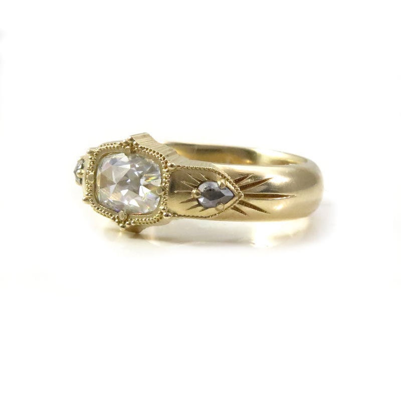 Antique Cushion Moissanite Wide Band Victorian Style Ring with Salt ...