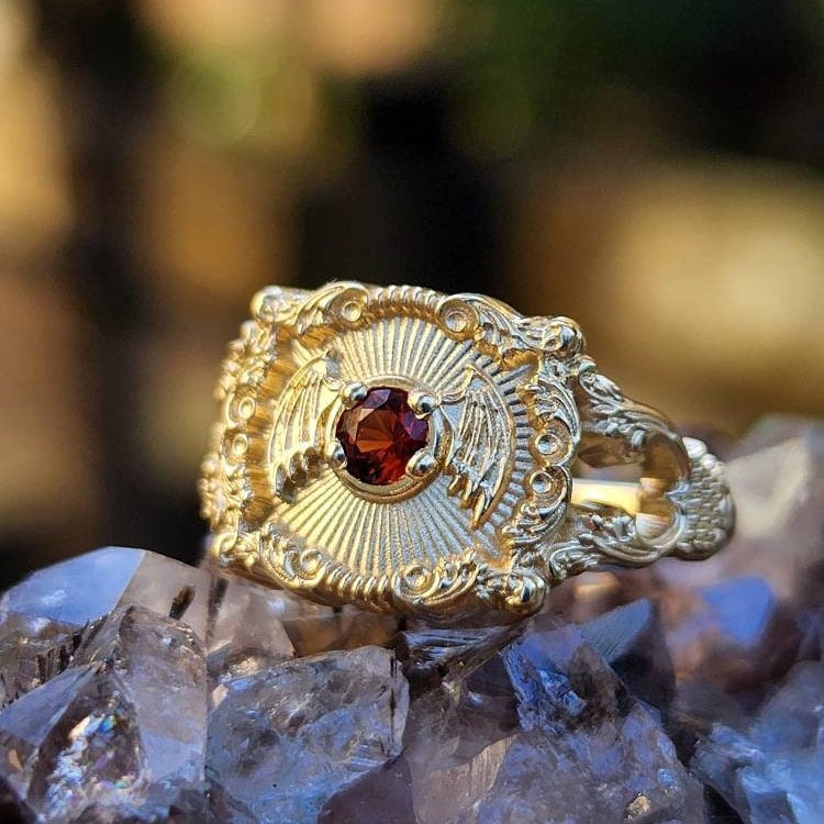 Baturday - Bat Signet Ring with Arizona Sunset Garnet - Victorian